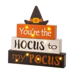 Glitzhome 11.54 in. LED Lighted Halloween Wooden Word Block Decor - Hocus Pocus Sign thumbnail 4