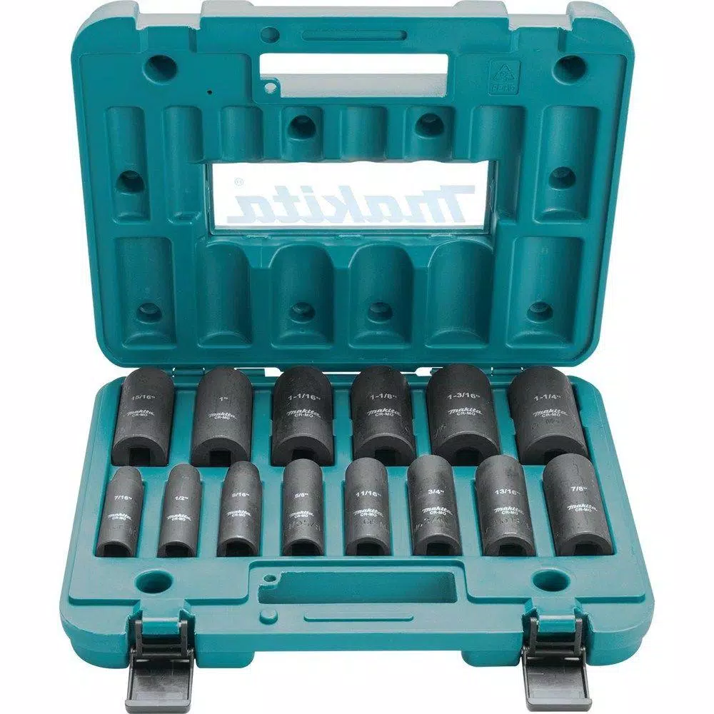 Makita 1/2 in. 6-Point Fractional Deep Impact Socket Set, 14-Piece