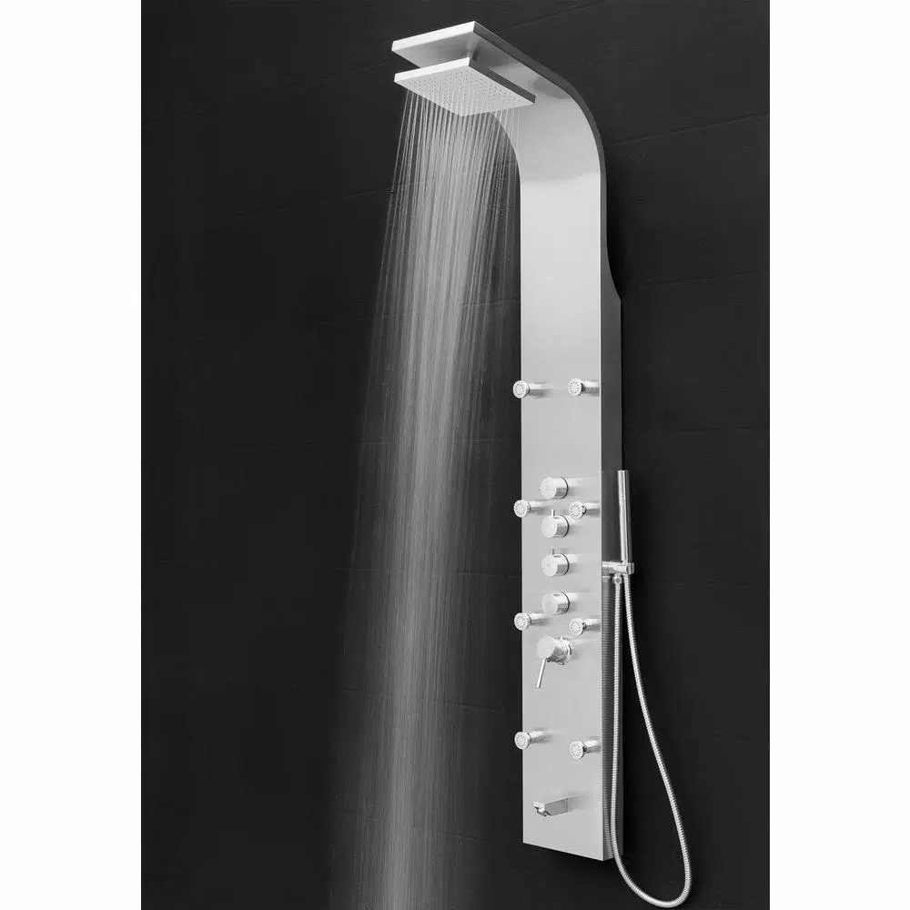 AKDY 65 in. Stainless Steel 8-Jet Shower Panel System with Rainfall Head, Handshower & Tub Spout