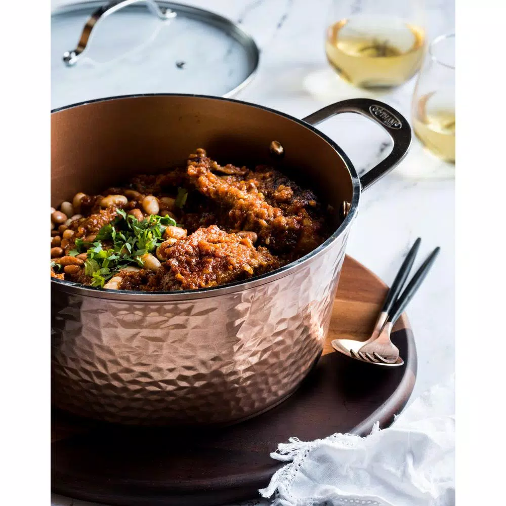 Gotham Steel 5 qt. Hammered Copper Aluminum Non-Stick Stock Pot with Glass Lid