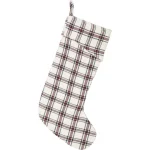 VHC Brands Amory 20 in. Cotton Plaid Christmas Stocking - Ivory, Brick Red, and Black Farmhouse Decor thumbnail 1