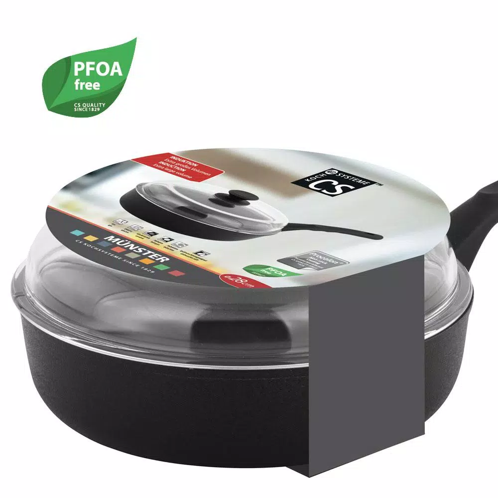 KOCH SYSTEME CS CS KOCHSYSTEME Munster 11 in. Aluminum Nonstick Frying Pan with Glass Lid, Black