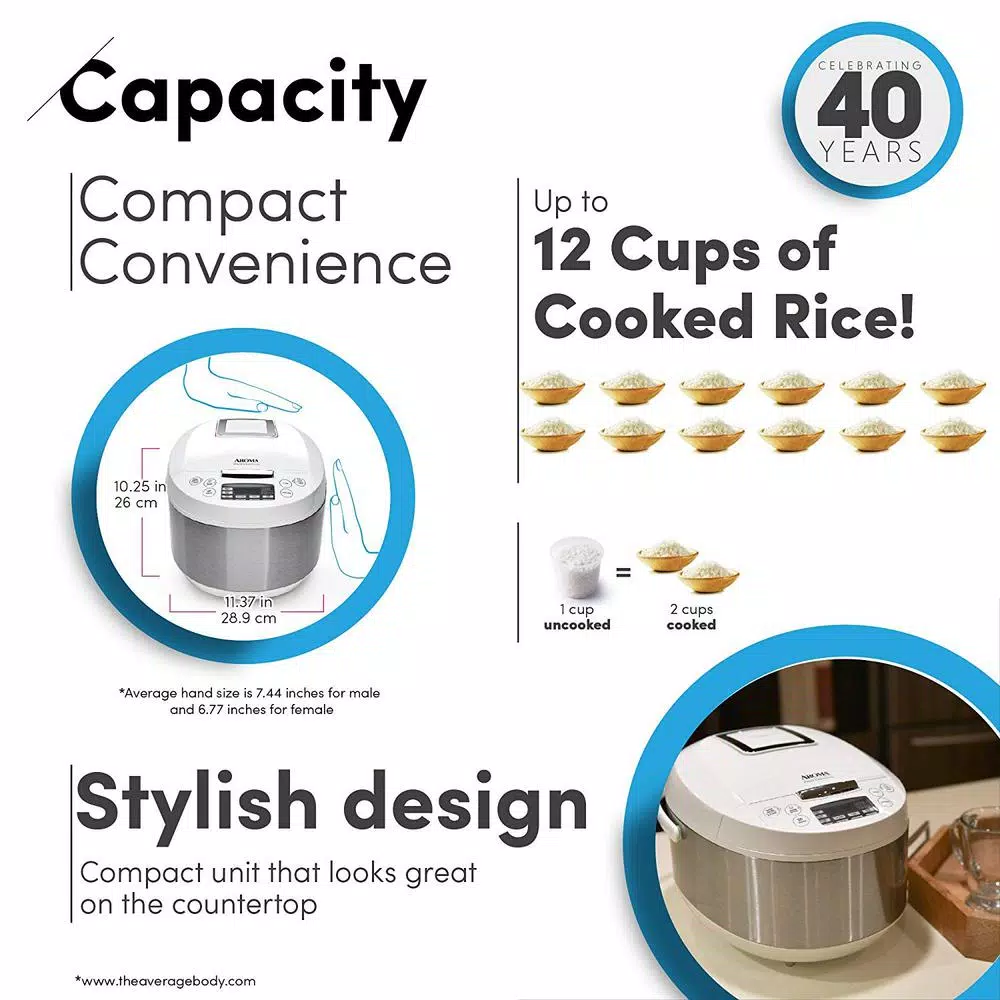 AROMA Professional 12-Cup Digital Rice Cooker and Multi-Cooker with Ceramic Inner Pot, White