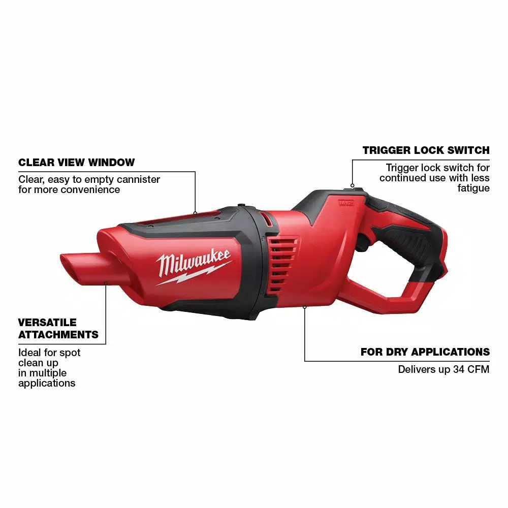 Milwaukee M12 12V Lithium-Ion Cordless Compact Vacuum (Tool-Only)