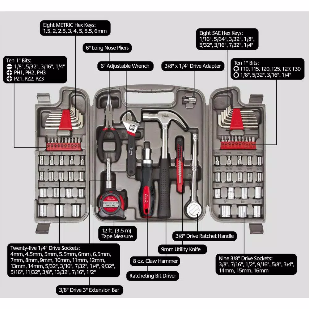 Apollo 79-Piece Multi-Purpose Hand Tool Set with Blow Molded Carrying Case