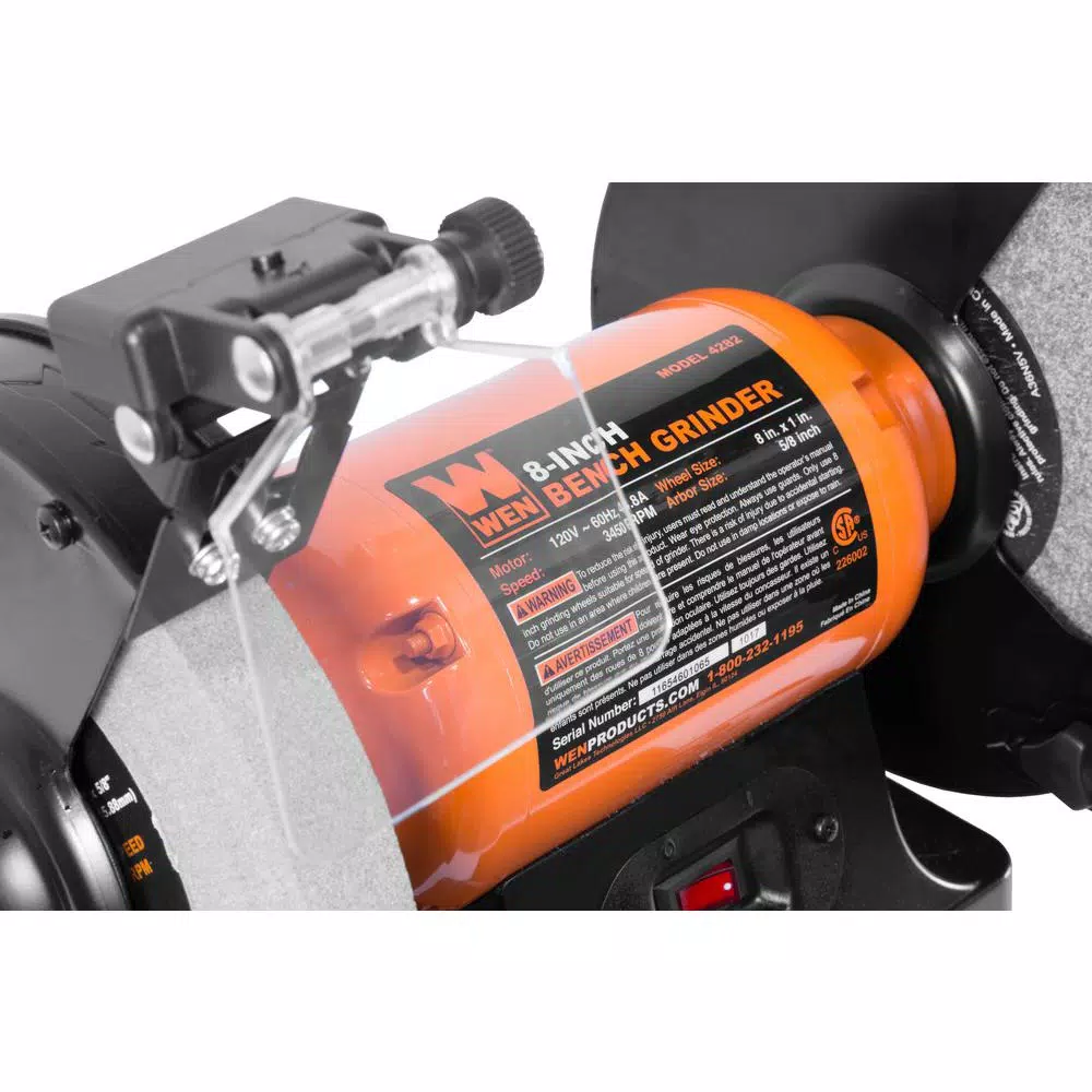 WEN 8 in. Bench Grinder, 4.8 Amp with LED Work Lights and Quenching Tray