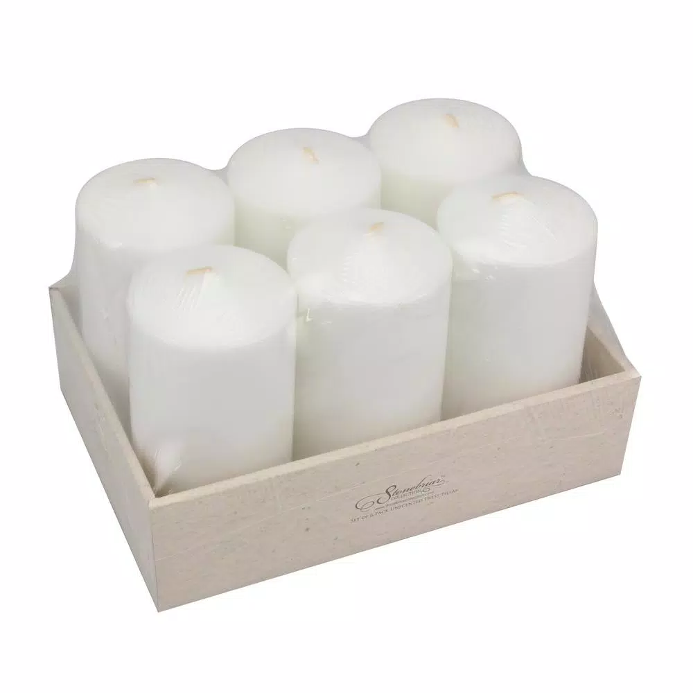 Stonebriar Collection Stone Briar 6 in. White Unscented Paraffin Pillar Candles, Set of 6