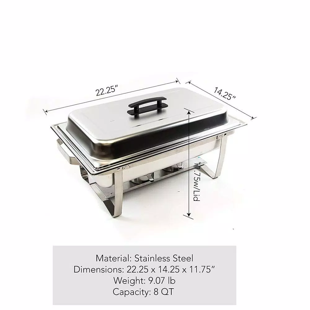 Alpha Living 8 Qt. Stainless Steel Chafing Dish Set of 2, Foldable Frame Buffet Server
