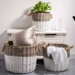 Glitzhome Natural Round Wicker Willow Baskets with Rope Handles, Set of 3, Farmhouse Style thumbnail 7