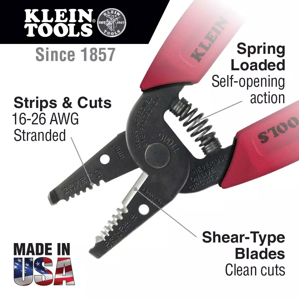 Klein Tools 6-1/4 in. Wire Stripper and Cutter for 16-26 AWG Stranded Wire
