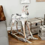LITTON LANE Handmade Vintage Wooden Rocking Horse - Hand-Carved Albizia Wood with Ornamental Saddle thumbnail 9