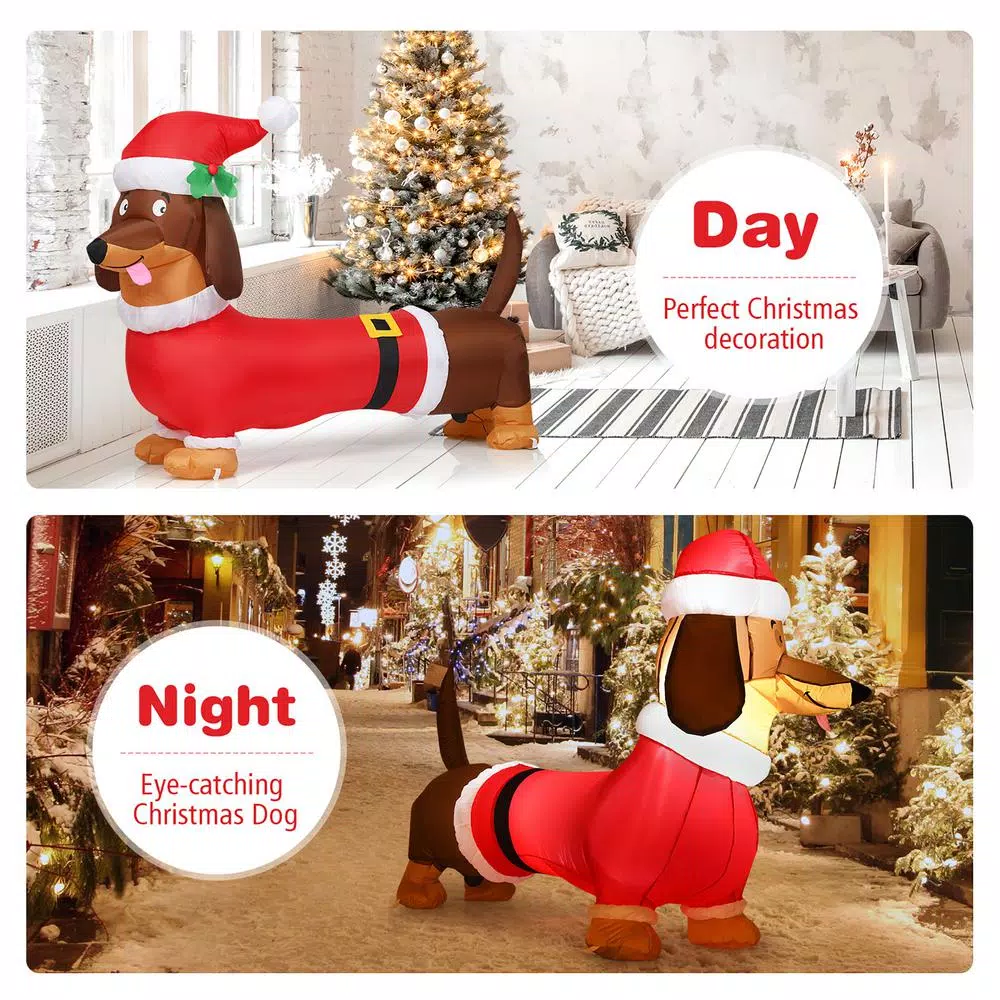 Costway 5 ft. Christmas Inflatable Dog with LED Lights and Waterproof Fan