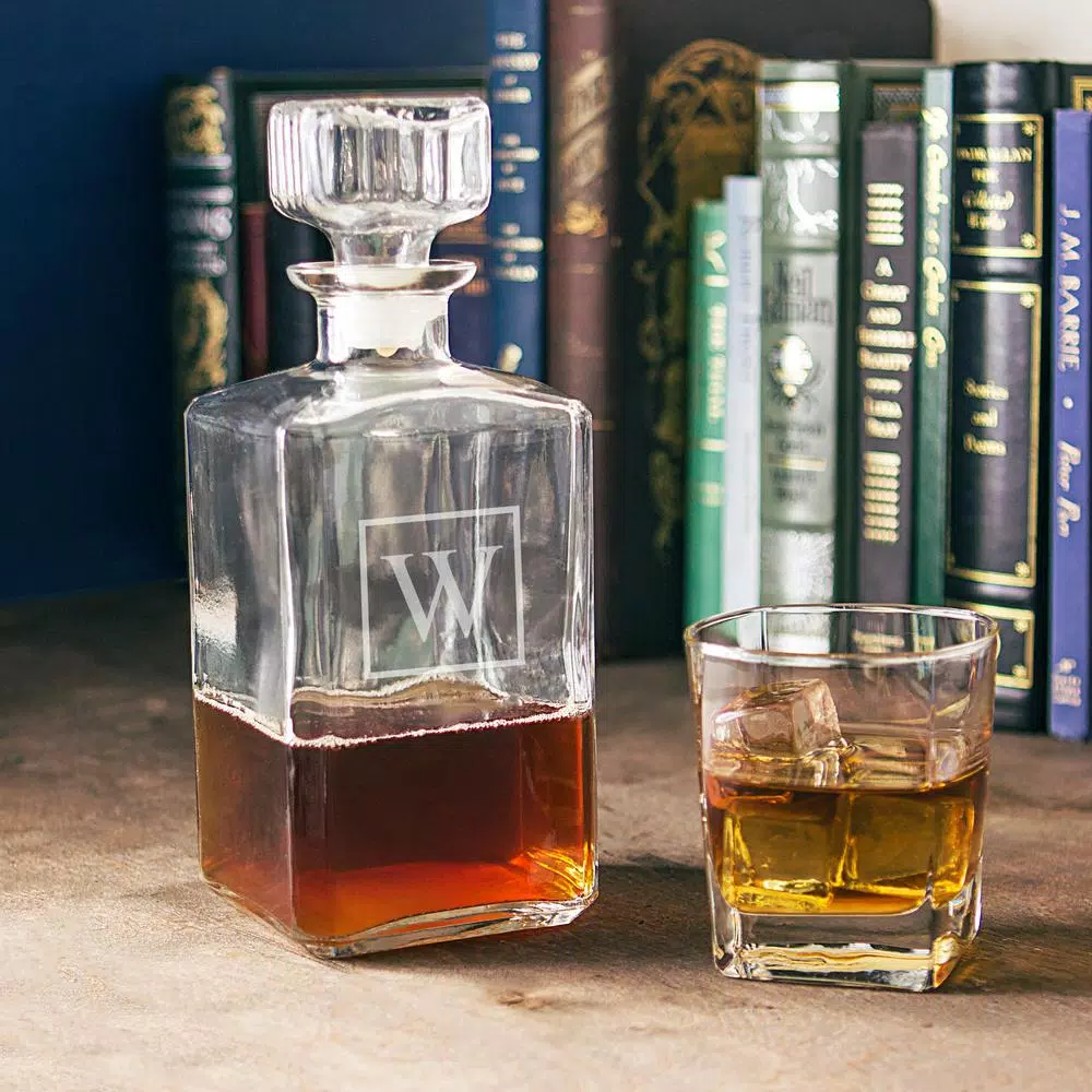 Cathy's Concepts Personalized Glass Whiskey Decanter with Beveled Stopper, 34 oz