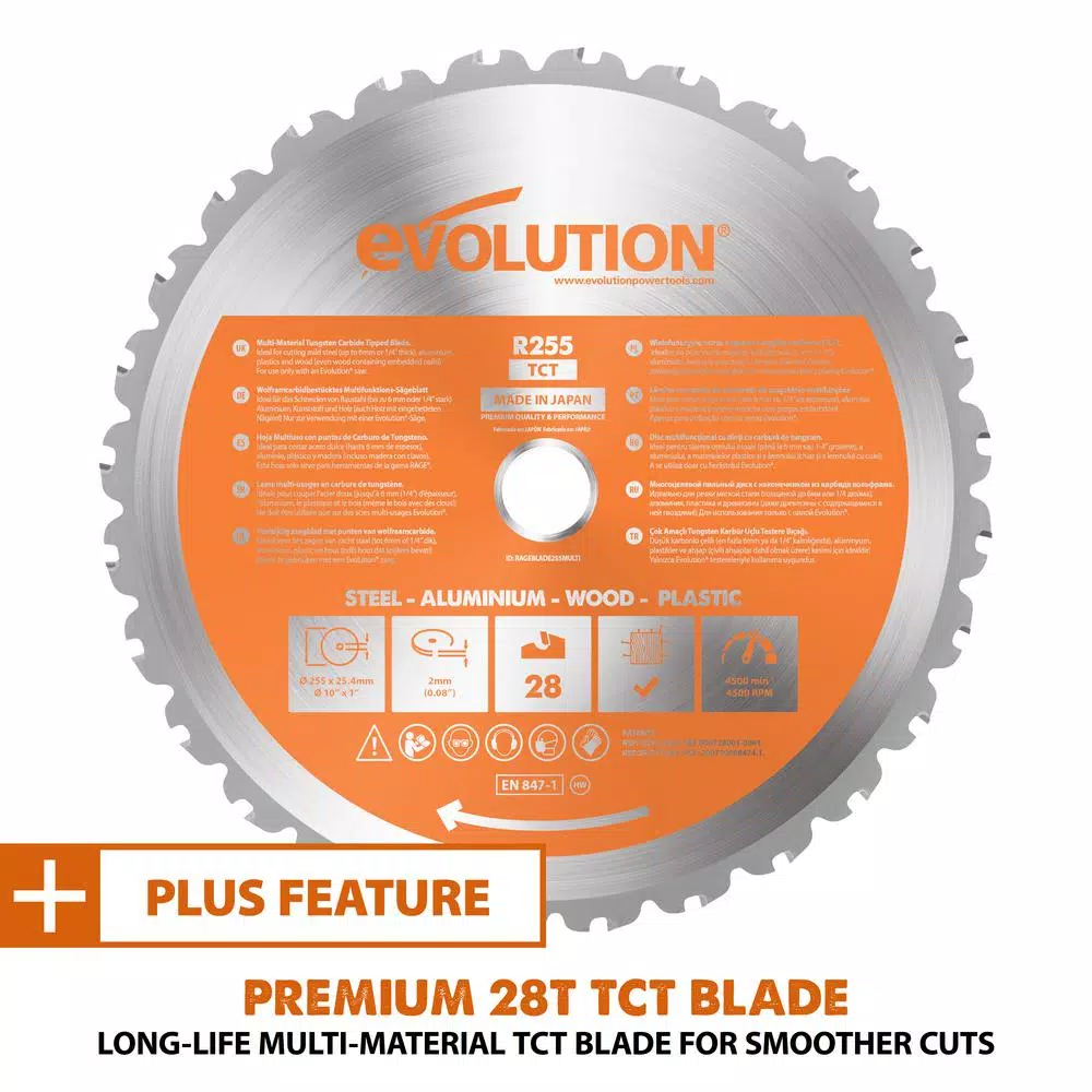 Evolution Power Tools Evolution R255SMSDB+ 10 in. 15 Amp Dual Bevel Sliding Miter Saw with Laser Guide