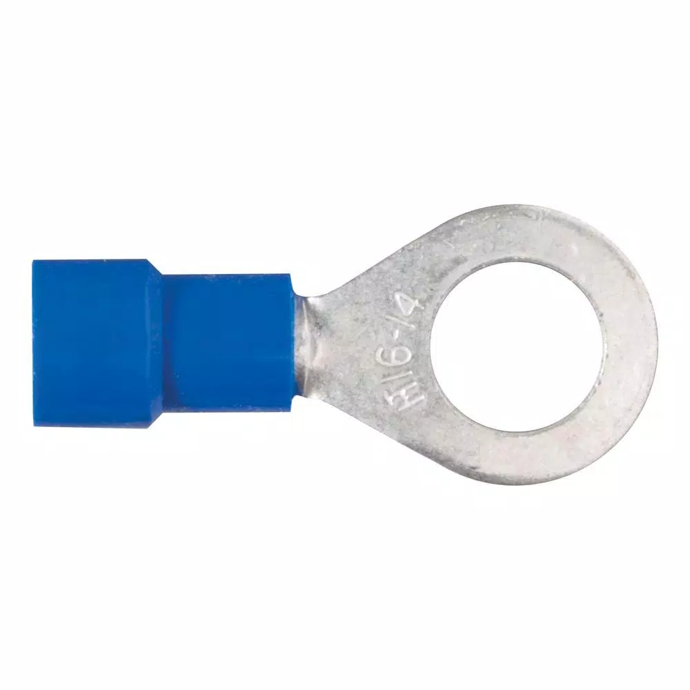 CURT Ring Terminals, 16-14 AWG Wire Gauge, 1/4 in Stud Size, Blue, 100-Pack