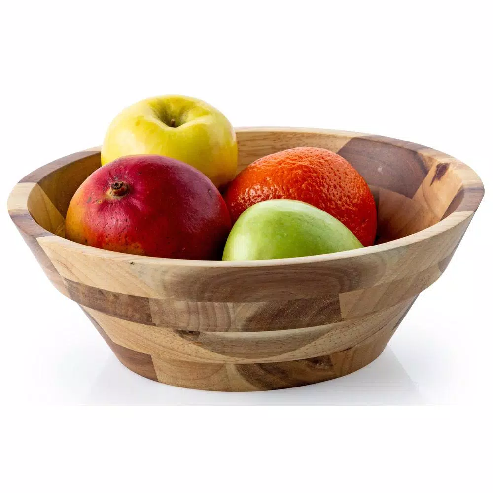 Casa Bellante 12 in. Acacia Wood Serving Bowl, 100 fl. oz. Round Handcrafted Wooden Bowl