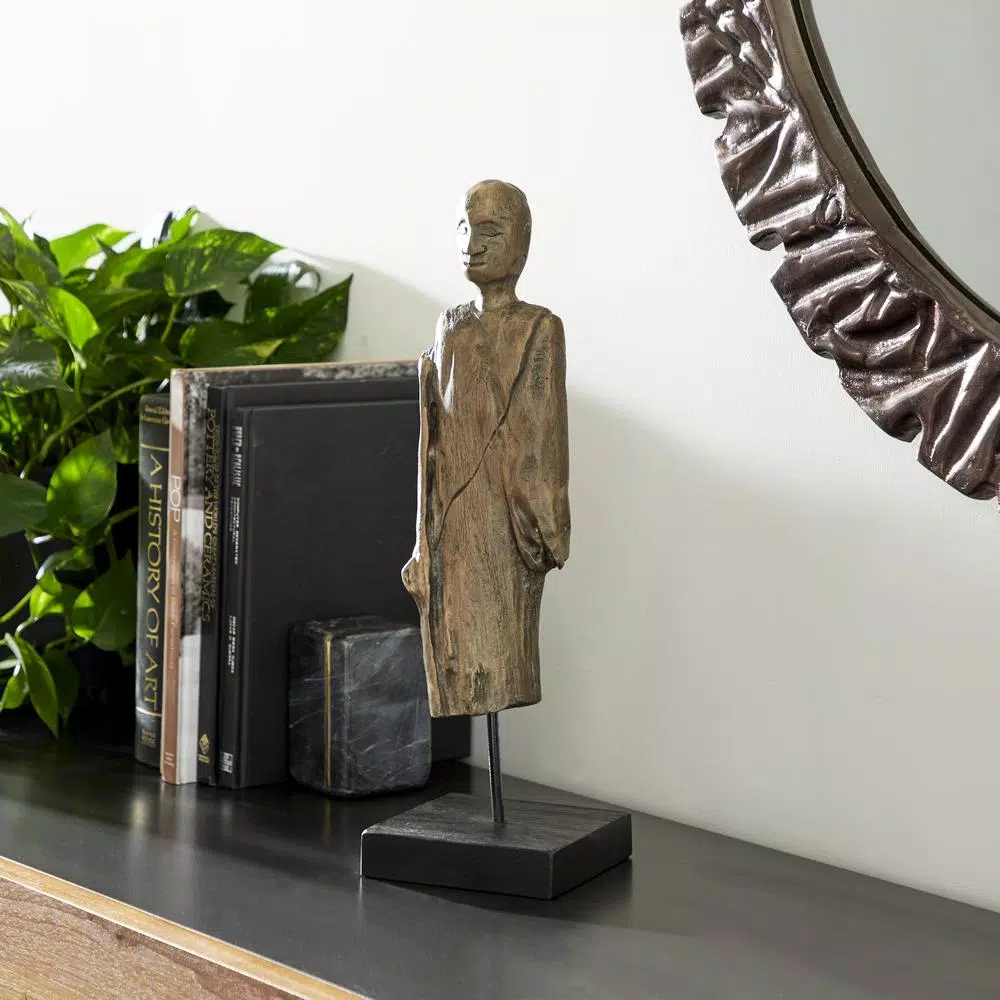 LITTON LANE Hand-Carved Natural Albizzia Wood Buddha Sculpture, 18 in. Tall