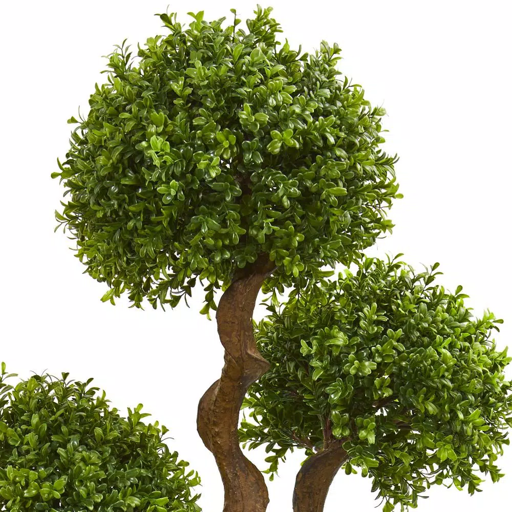 Nearly Natural 44 in. Four Ball Boxwood Artificial Topiary Tree in Gray Metal Planter
