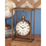 LITTON LANE 13 in. Round Iron Table Clock with Rectangular Metal Frame, Tarnished Bronze Finish thumbnail 7