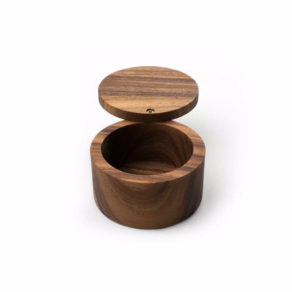 Ironwood Handcrafted Acacia Wood Salt Cellar with Swivel Lid