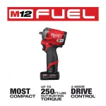 Milwaukee M12 FUEL 3/8 in. Stubby Brushless Cordless Impact Wrench Kit with Two Batteries and Charger thumbnail 3