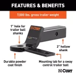 CURT Sway Tab Trailer Hitch Ball Mount, 2" Shank, 7,500 lbs Capacity, 2" Drop thumbnail 4