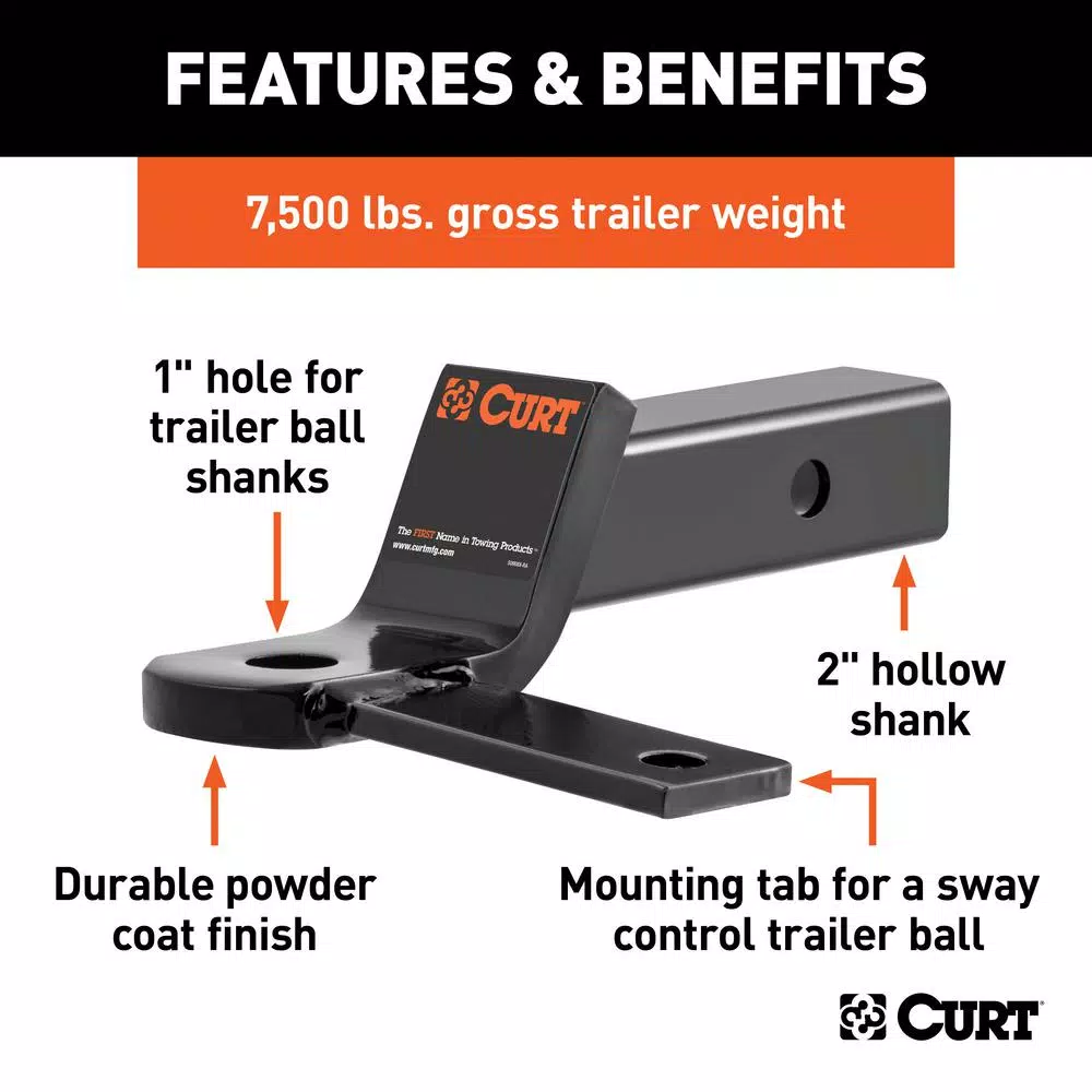 CURT Sway Tab Trailer Hitch Ball Mount, 2" Shank, 7,500 lbs Capacity, 2" Drop