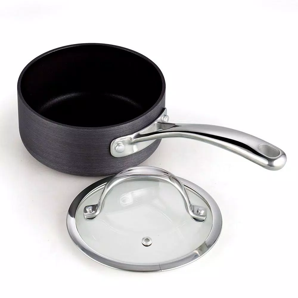 Cooks Standard 1 Qt. Hard-Anodized Aluminum Nonstick Saucepan with Glass Lid, Black