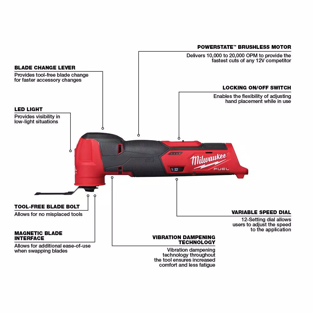 Milwaukee M12 FUEL 12V Cordless Oscillating Multi-Tool & Jobsite Radio Kit with (2) 3.0 Ah Batteries
