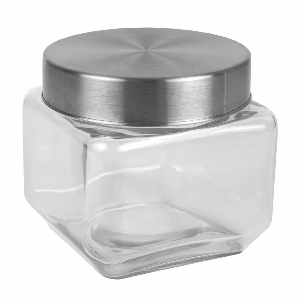 Unbranded 4-Piece Glass Canister Set with Brushed Stainless Steel Lids