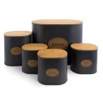 MegaChef 5-Piece Kitchen Canister Set with Bamboo Lids and Metal Construction thumbnail 2