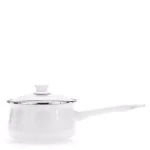 Golden Rabbit 1.25 qt. Porcelain-Coated Steel Sauce Pan with Glass Lid, Solid White thumbnail 1