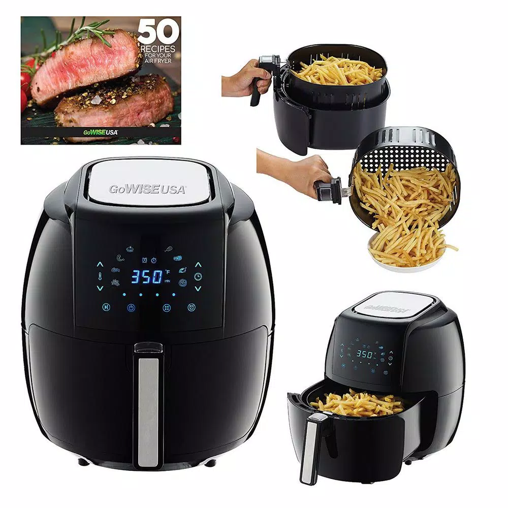 GoWISE USA 5.8 Qt. XL Electric Air Fryer, 8-in-1 Black Countertop Fryer with Recipe Book