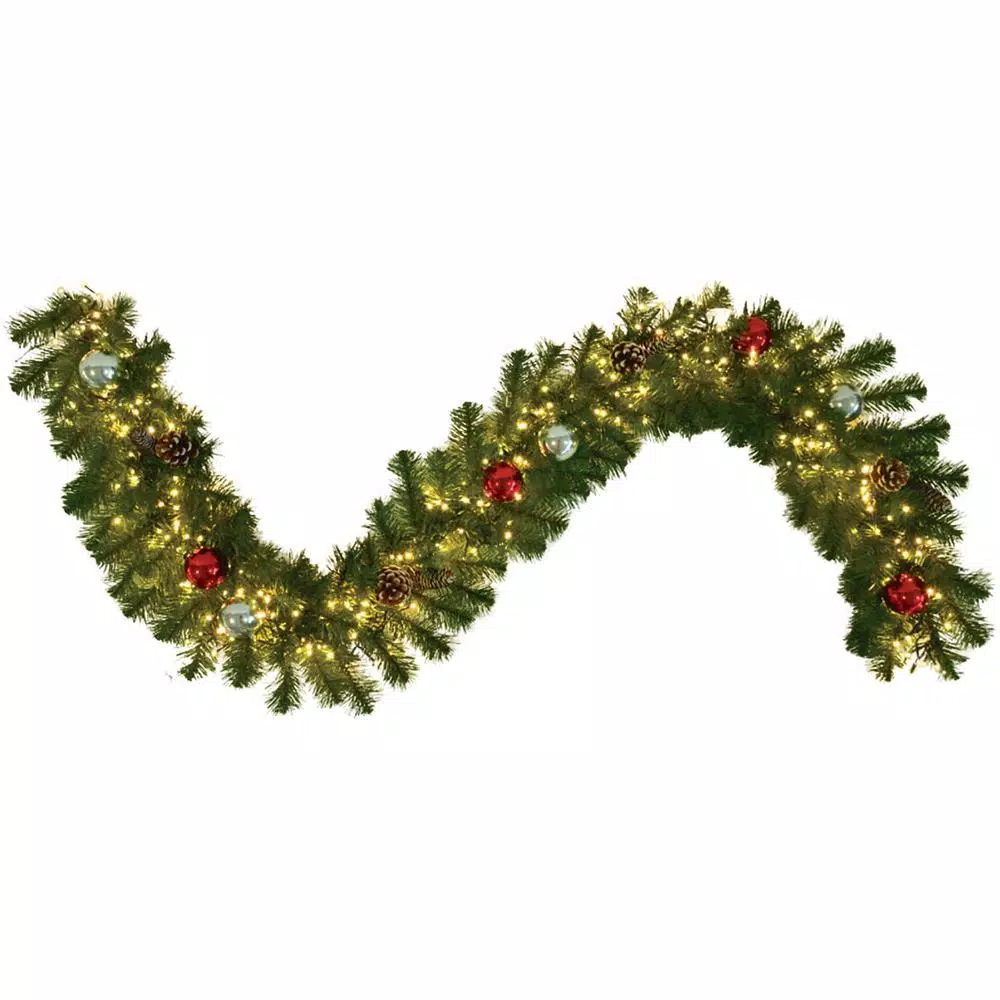 Fraser Hill Farm 6 ft. Pre-Lit Artificial Christmas Garland with LED Lights, Ornaments, and Pine Cones
