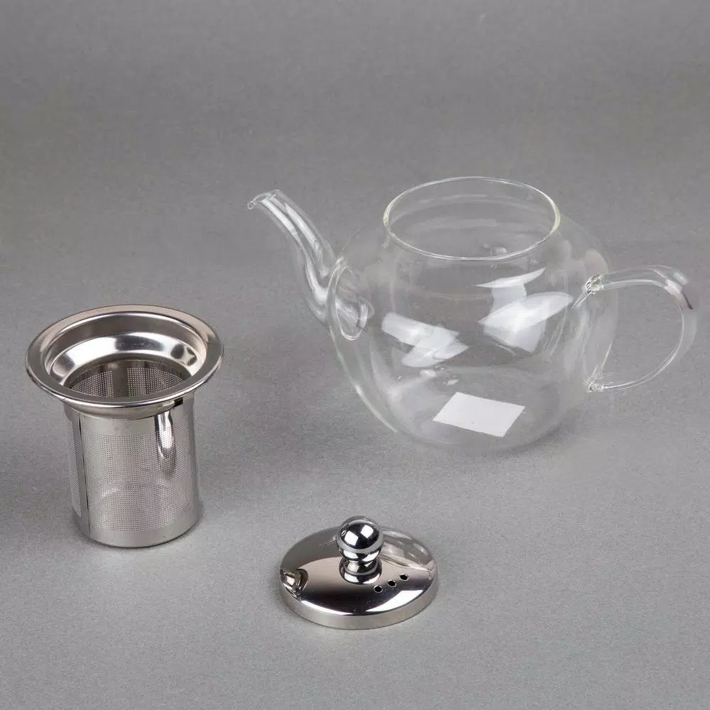 Creative Home 20 oz Borosilicate Glass Teapot with Stainless Steel Removable Lid and Infuser Basket
