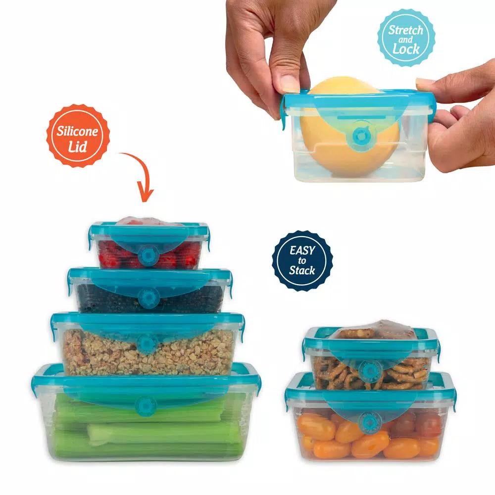 As Seen on TV Stretch and Fresh 12-Piece Silicone Airtight Food Storage Container Set, Blue
