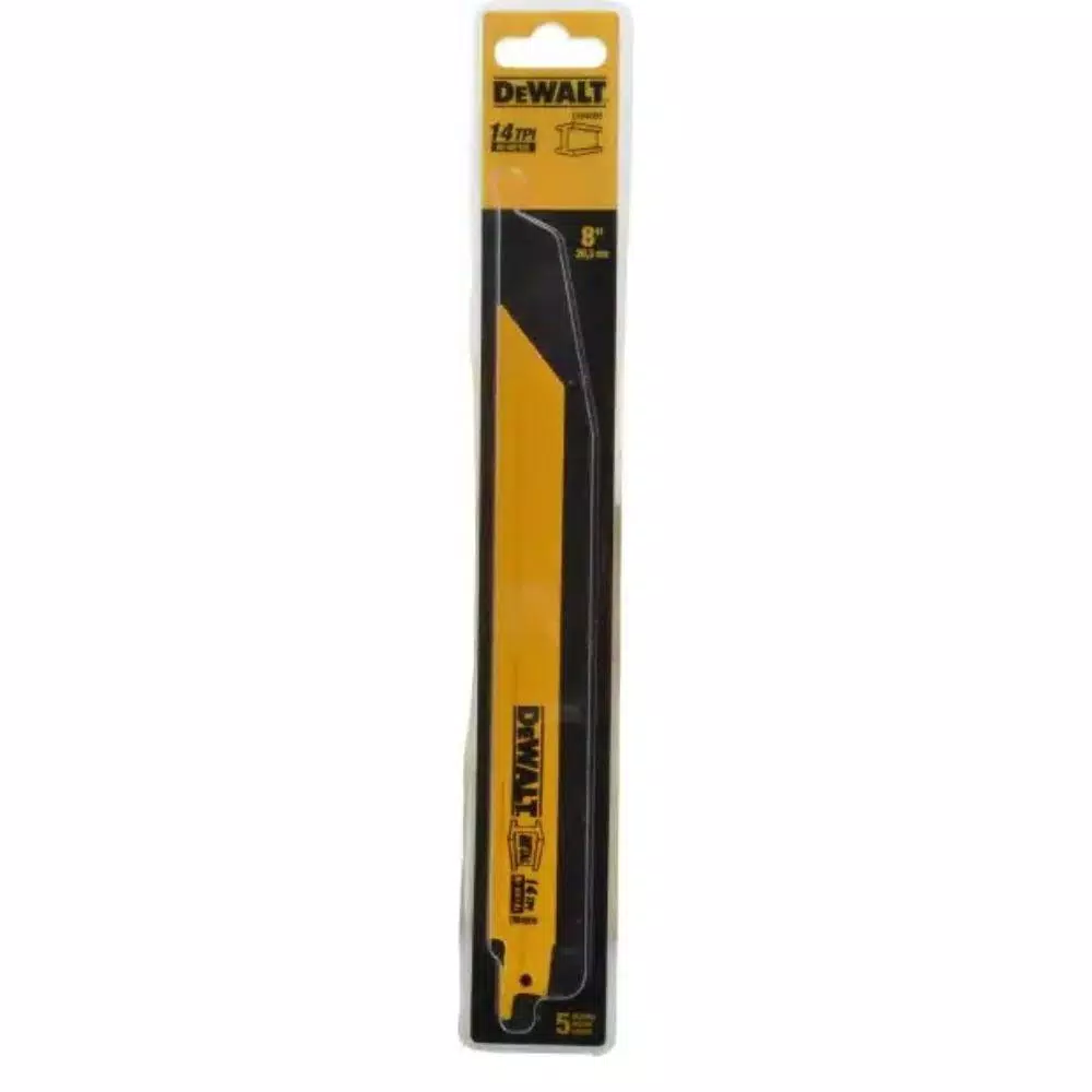 DEWALT 8 in. Bi-Metal Reciprocating Saw Blade, 14 TPI, Straight Back (5-Pack)