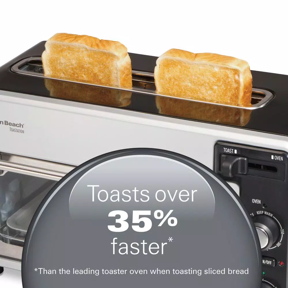 Hamilton Beach Toastation 1300W 2-Slice Toaster Oven, Black and Gray