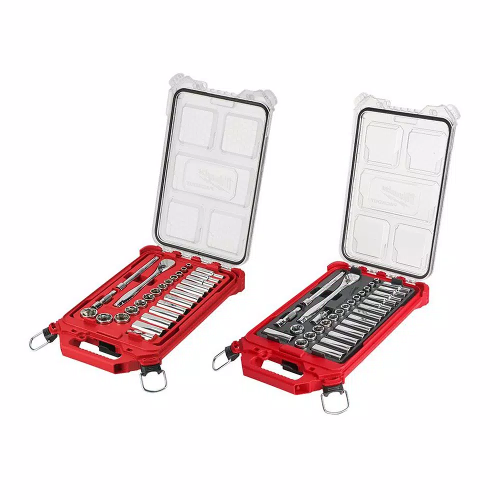 Milwaukee 60-Piece 3/8 in. Drive SAE & Metric Ratchet and Socket Set with PACKOUT Organizers