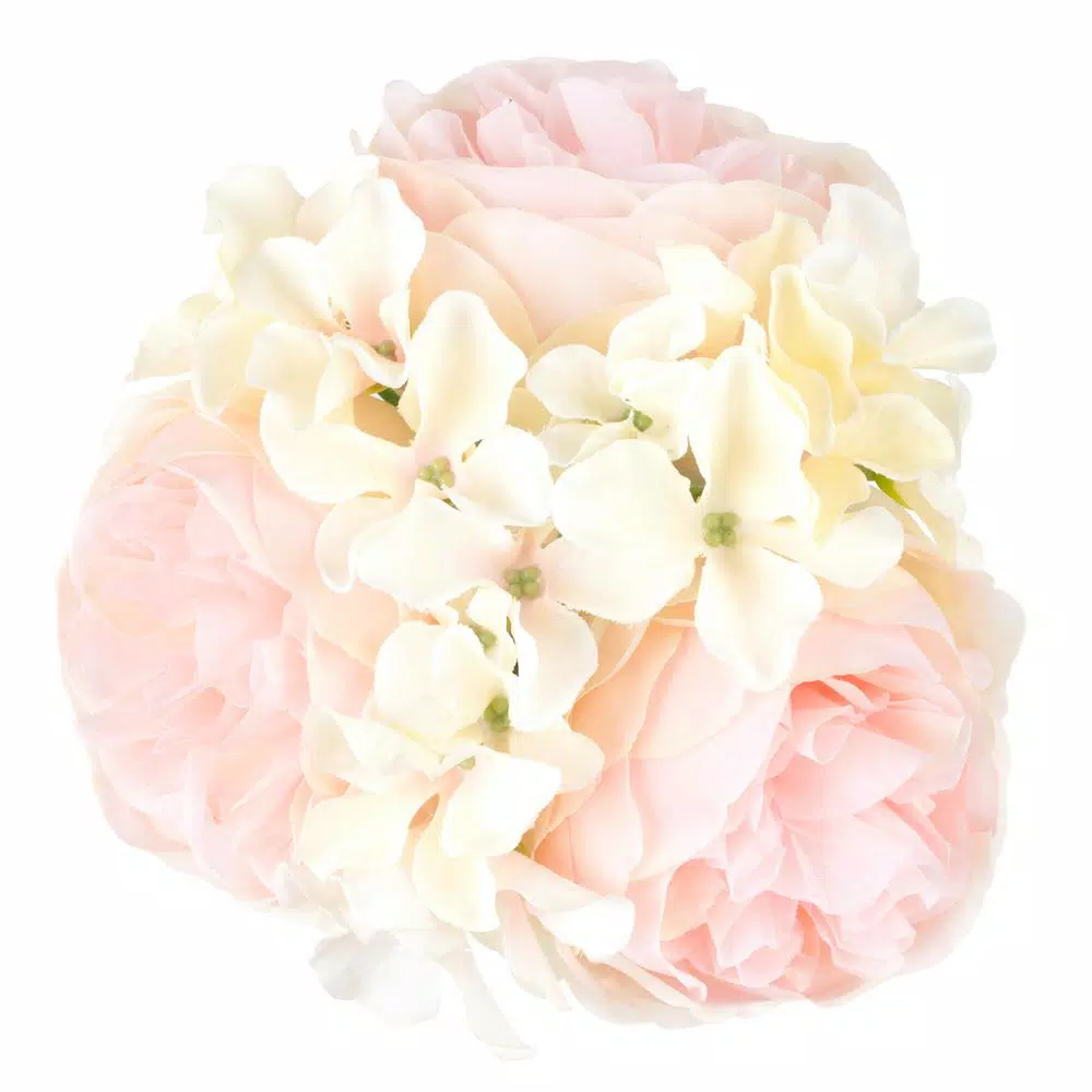 Pure Garden 7.5 in. Pink and Cream Hydrangea and Rose Floral Arrangement in Glass Vase