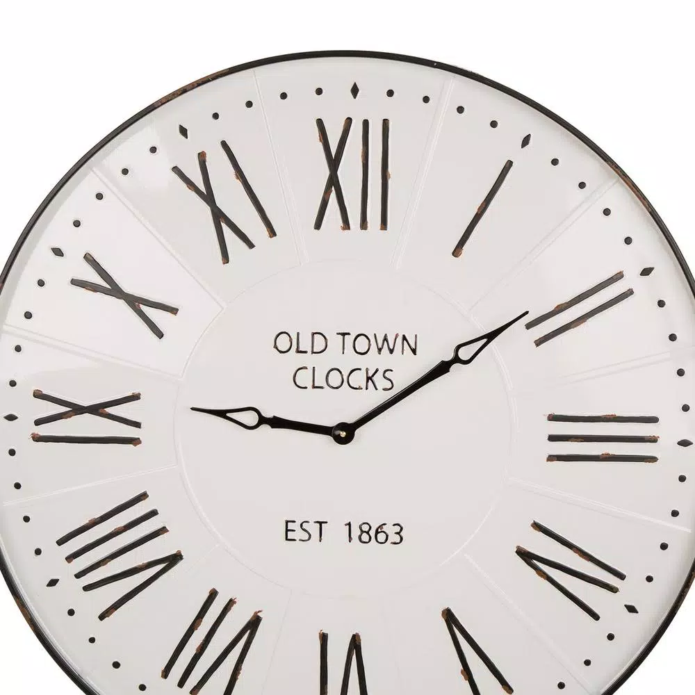 Glitzhome 31.5 in. Oversized Farmhouse Metal Enamel Wall Clock - Antique White