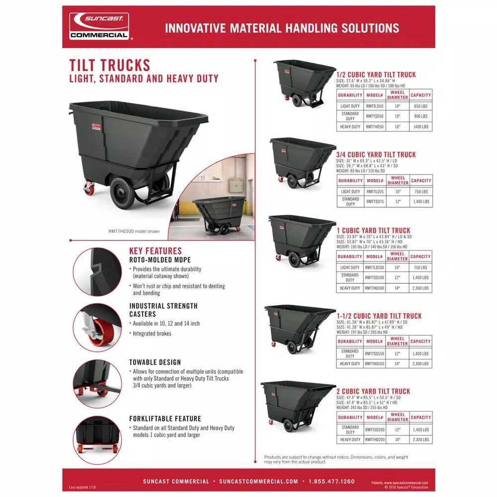 Suncast Commercial 0.5 cu. yds. Tilt Truck Replacement Lid, Black