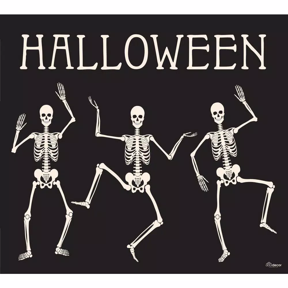My Door Decor 7 ft. x 8 ft. Happy Halloween Skeleton Garage Door Mural Decor, Outdoor Vinyl