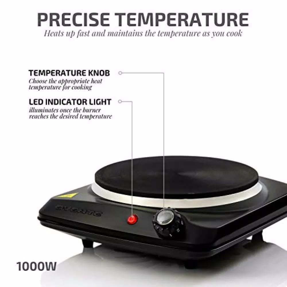 Ovente 1000W Single Burner Hot Plate, 7-in. Cast-Iron Infrared Ceramic Glass Electric Burner with Temperature Control