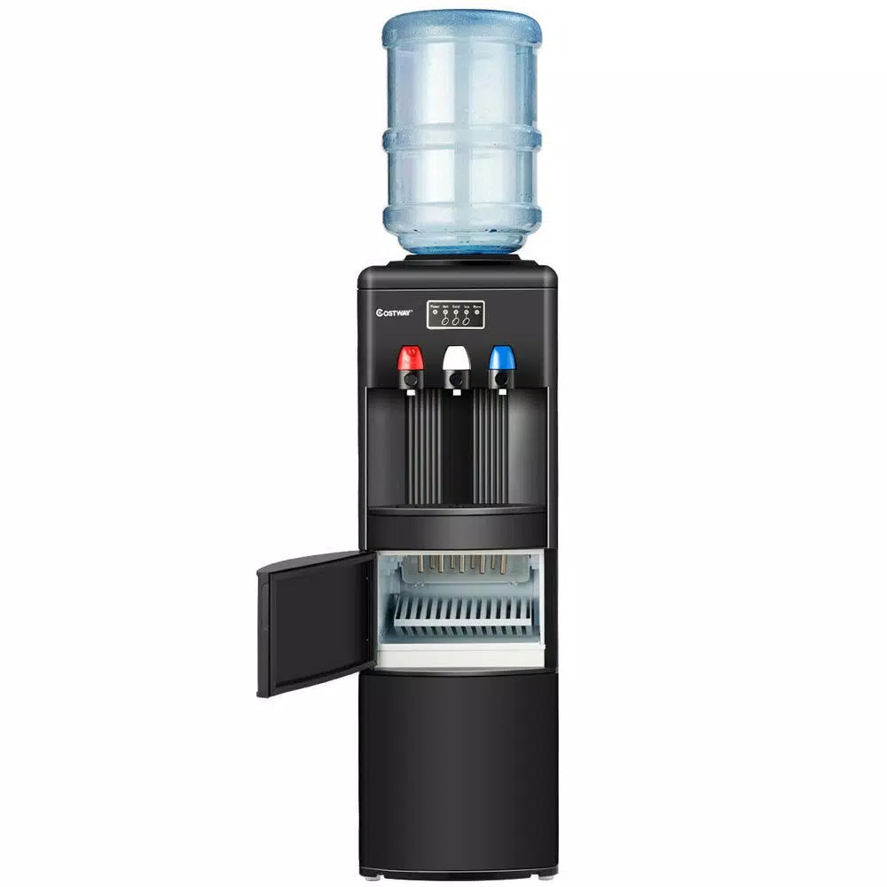 Costway Top Loading Water Dispenser with Built-In Ice Maker, Hot & Cold Tri-Temp Water Cooler, Black