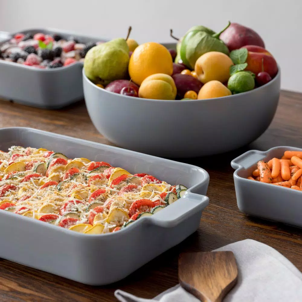 CorningWare 5 Qt. Rectangle Stoneware Baker, 10 in. x 15 in., Ash Gray