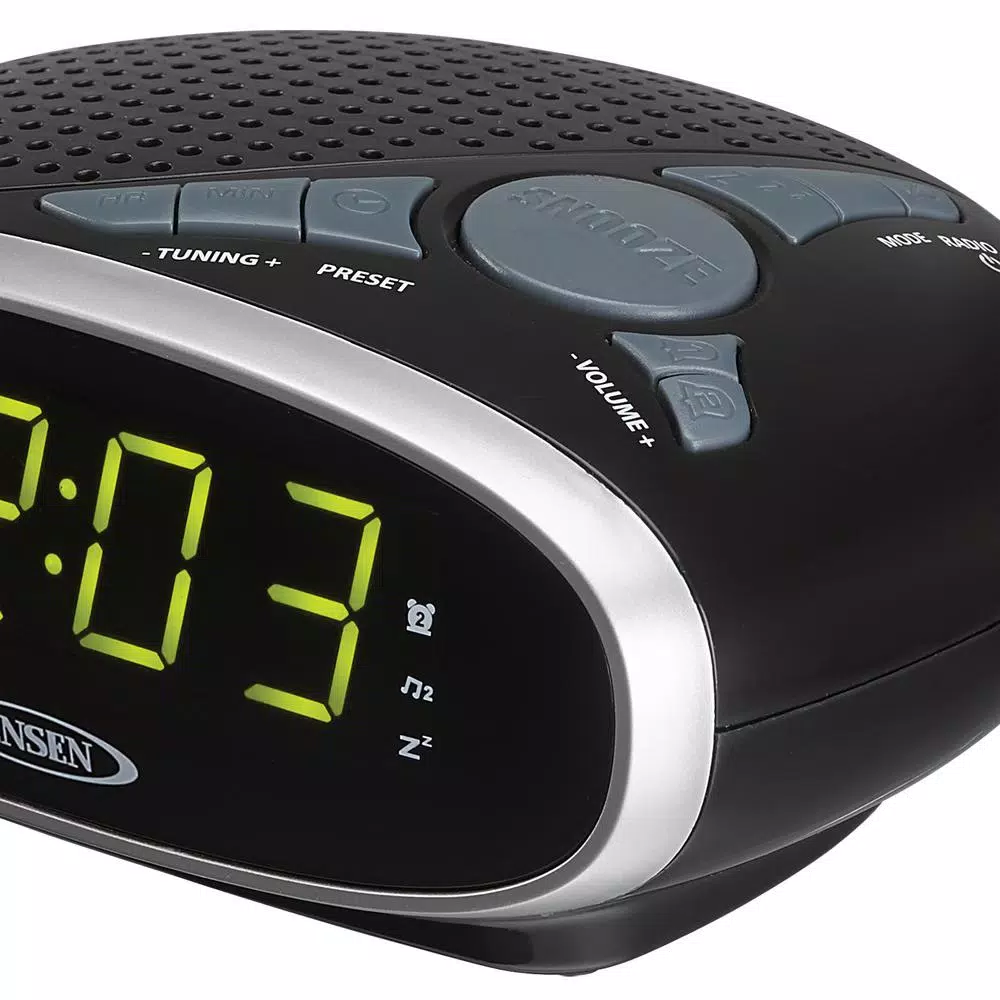Jensen JCR-175 AM/FM Digital Alarm Clock Radio with Green LED Display and Aux Input