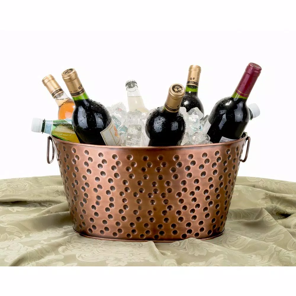 Old Dutch 4 Gallon Oval Antique Hammered Copper Party Tub, 16 qt