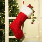 Glitzhome 20 in. Red Knitted Christmas Stocking with Faux Fur Cuff thumbnail 7