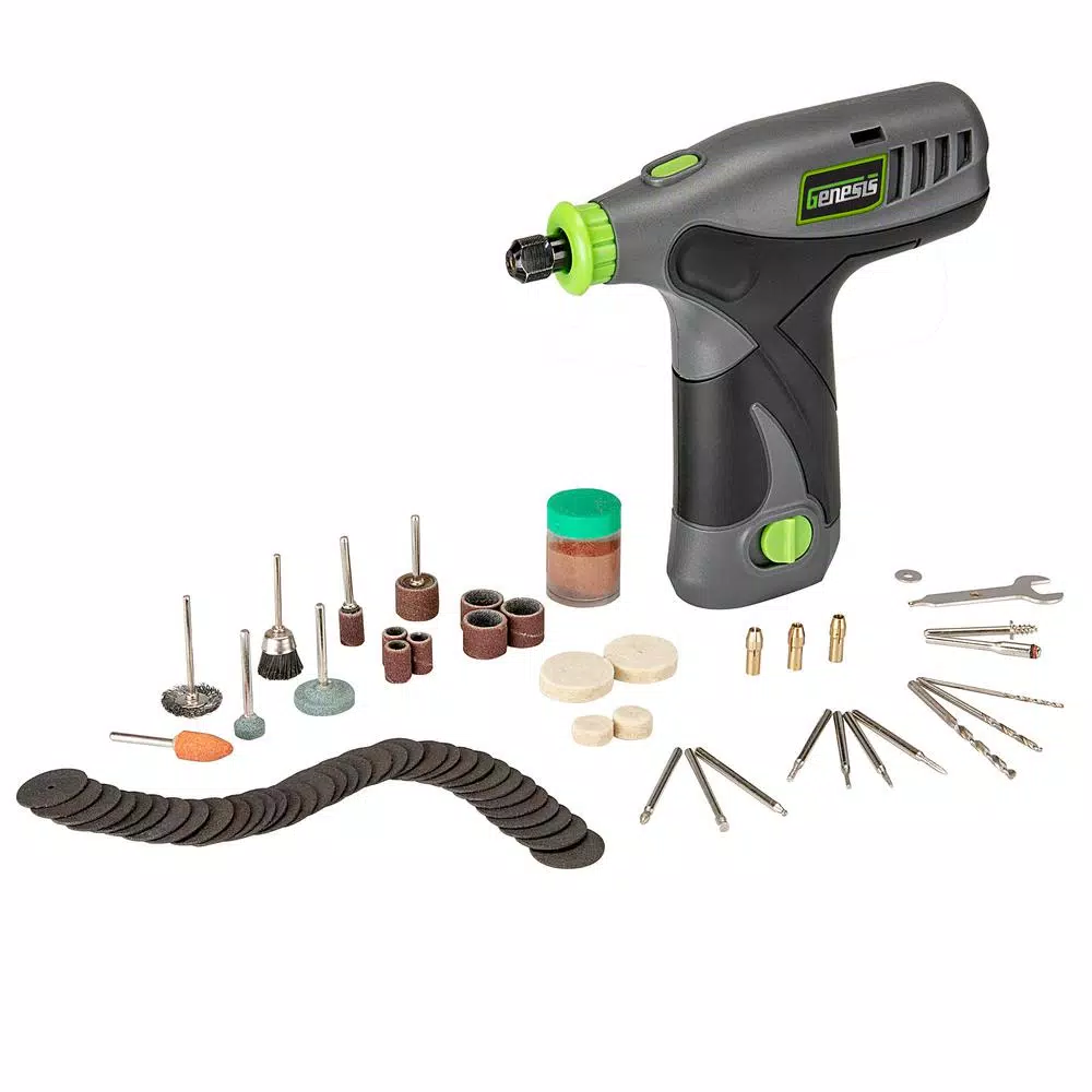 Genesis 8V Cordless Variable Speed Rotary Tool Kit with 65-Piece Accessory Set